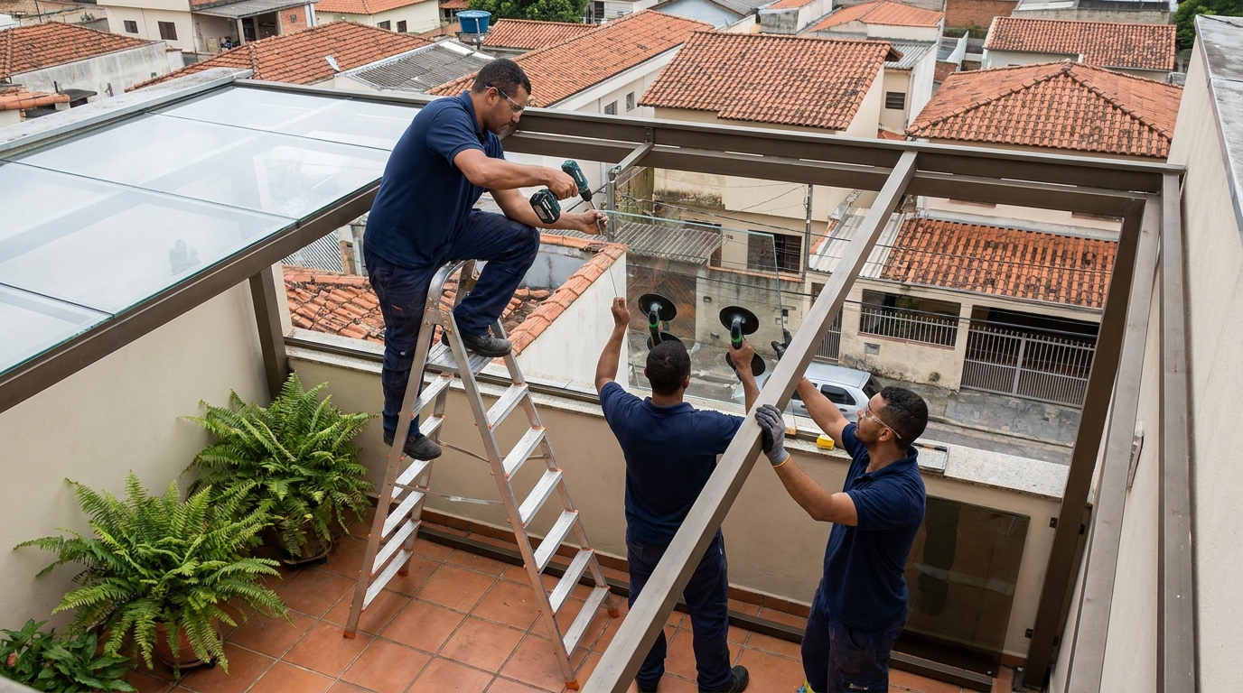 Cobertura de vidro em terraço com telhados em Guarulhos-SP