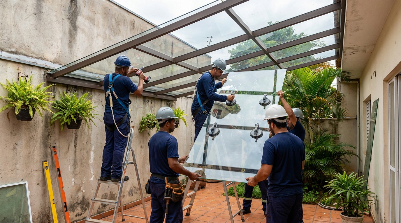 Instalação de cobertura de vidro em Guarulhos-SP