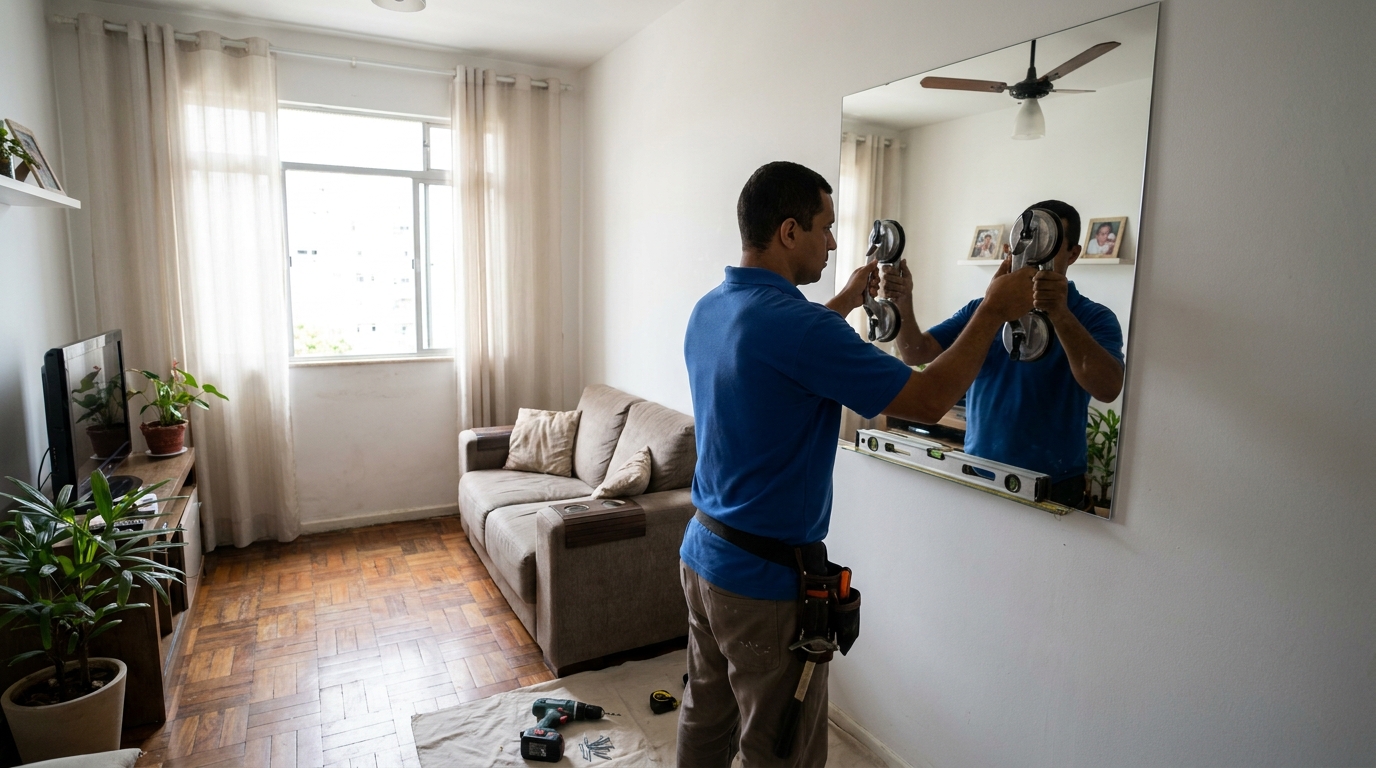 Espelho sob medida com parquet em Guarulhos-SP